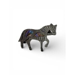 Vintage‎ Sterling Silver 925 Taxco Mexico Abalone Inlaid Horse Brooch Pin